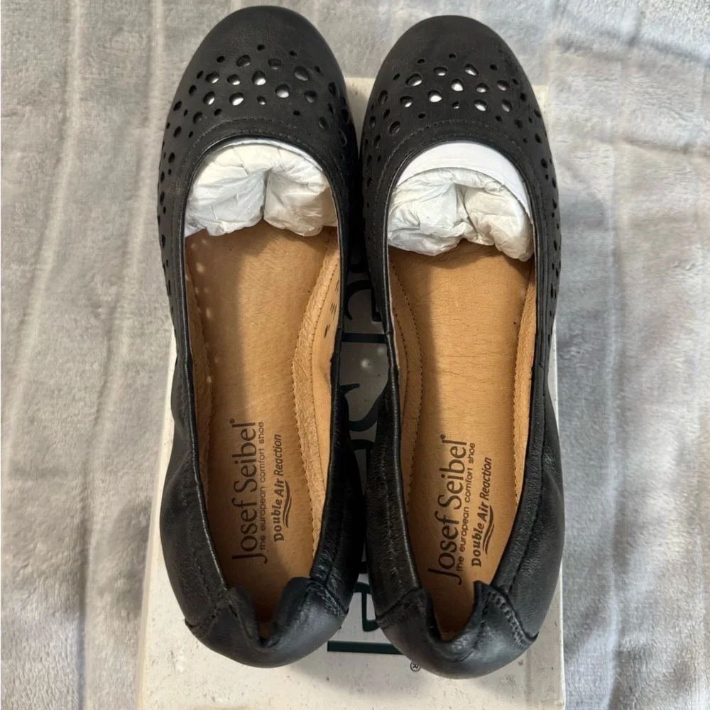 Josef Seibel Pippa 29 Nesty Oil Black Leather Ballerina Flats EU 36 US 5 to 5.5